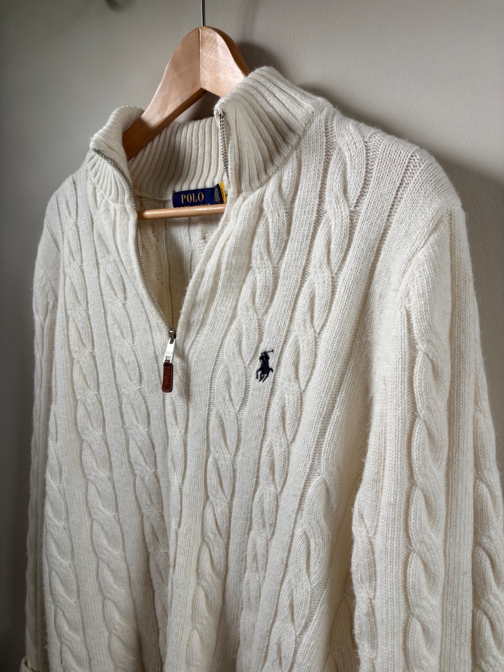 Ralph Lauren Cream Cable Knit Quarter Zip Sweater L - Picture 4 of 8